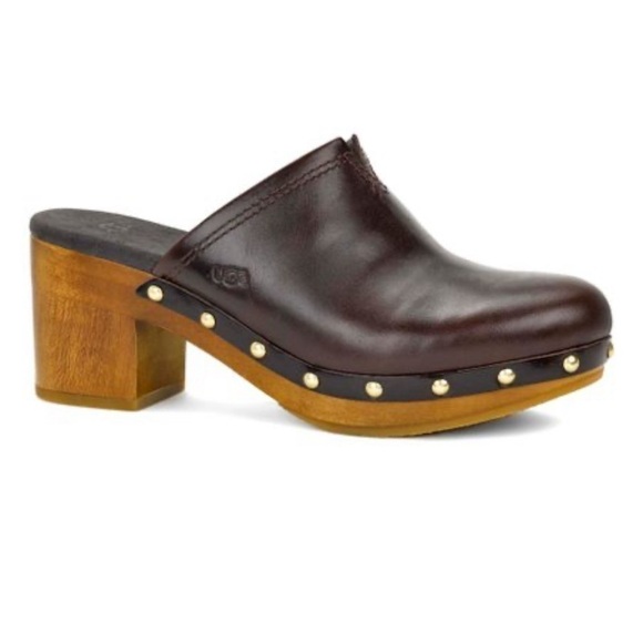UGG Shoes - UGG Chocolate Kay Leather Mule Clogs